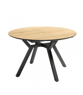 Mesa de comedor extensible Cantábrico acabado color Roble patas negras, diseño nórdico, mesa barata. Sayez