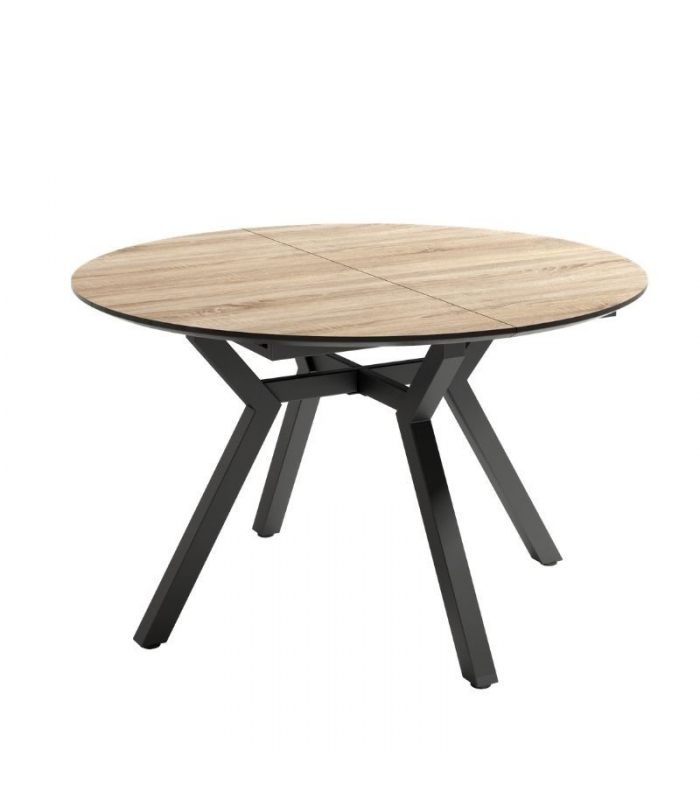 Mesa de comedor extensible Cantábrico acabado color Cambrian patas negras, diseño nórdico, mesa barata. Sayez