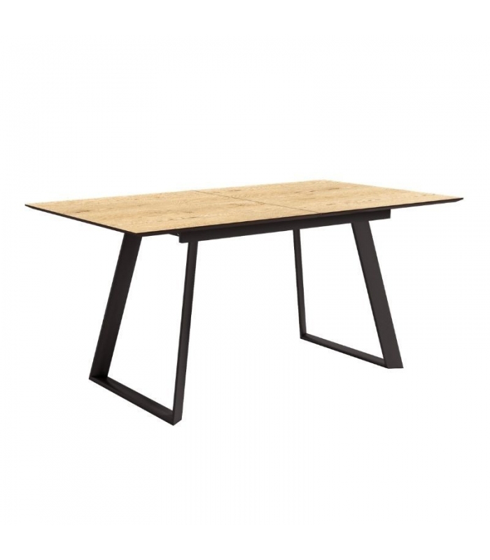 Mesa de comedor extensible Timor acabado color Roble patas negras, diseño nórdico e industrial, mesa barata. Sayez