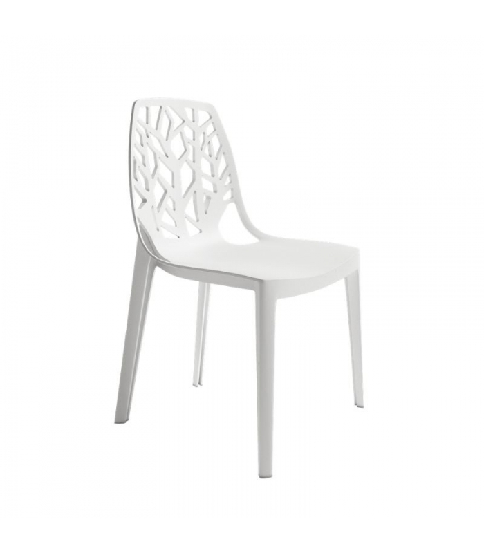 Silla exterior apilable Praga color blanco, ergonómica y cómoda, interior y exterior. Sayez