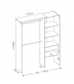 Medidas Armario Vestidor 1 Cajón y Cortina Suit blanco, Ancho 160/110, Alto 205 cm, 2 barras, 4 estantes y 1 cajón, Sayez