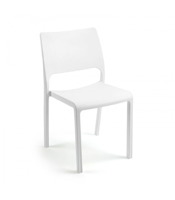 Silla fija apilable Breva color blanco, ergonómica y cómoda, interior y exterior. Sayez