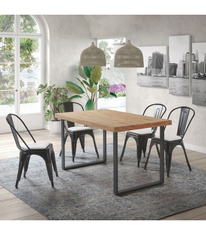 Mesa comedor fija Natural Roble Nordish rectangular, patas negras metálicas, 4 comensales cómodos, muy barata. Sayez