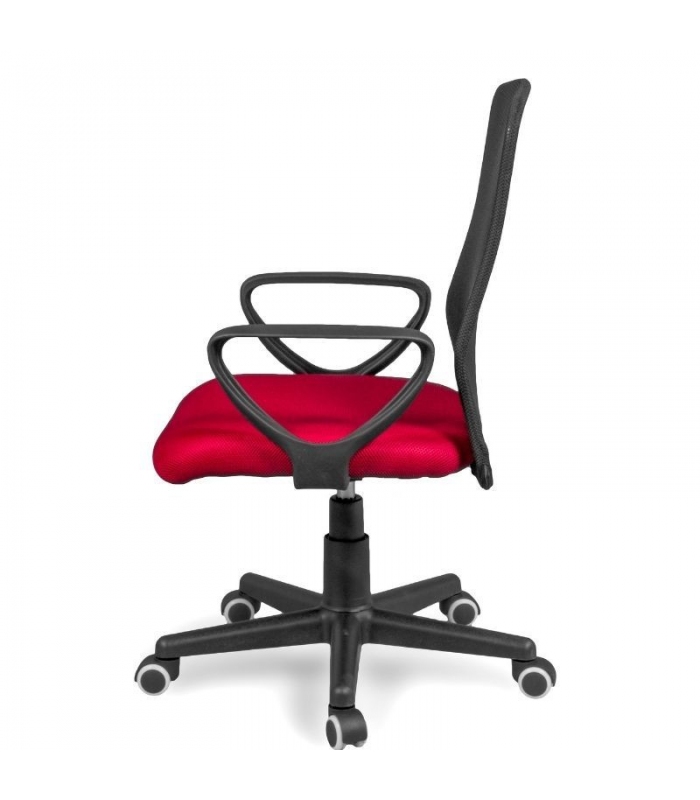 Silla de oficina y escritorio Coco color rojo lateral, cómoda, ergonómica y barata. Sayez