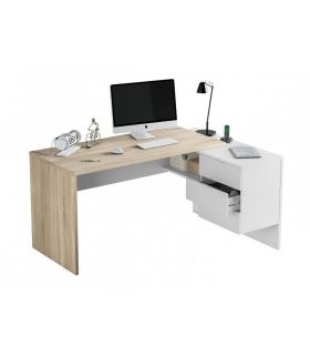 Mesa escritorio con cajonera y estante Blanco y Roble Canadian |SAYEZ|