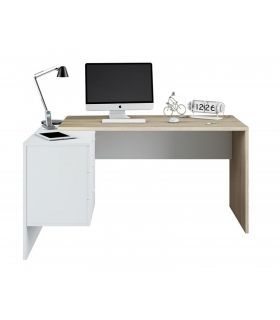Mesa escritorio con cajonera y estante Blanco y Roble Canadian |SAYEZ|