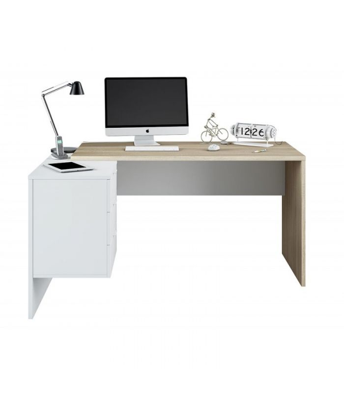 Mesa escritorio con cajonera y estante Blanco y Roble Canadian |SAYEZ|