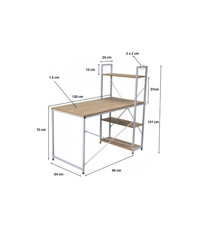Medidas Mesa Escritorio con Estanteria Dobby barato color madera y blanco Sayez