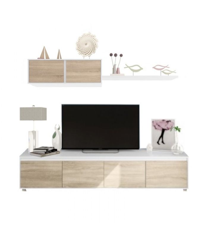 Salón Alida Mediterráneo Blanco Artik y Roble Canadian 200 cm |SAYEZ|