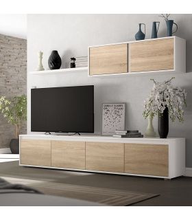 Salón Alida Mediterráneo Blanco Artik y Roble Canadian 200 cm, en ambiente |SAYEZ|
