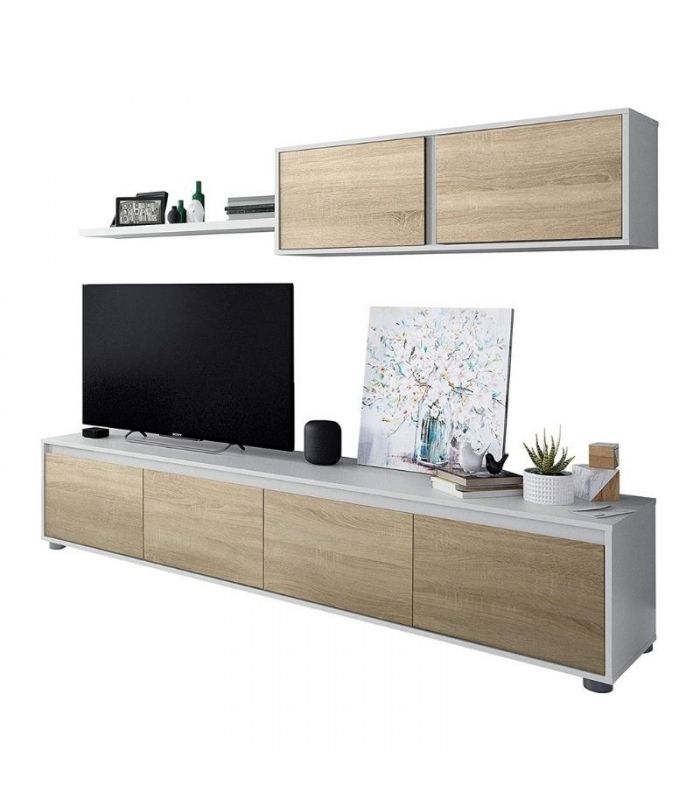 Salón Alida Mediterráneo Blanco Artik y Roble Canadian 200 cm|SAYEZ|