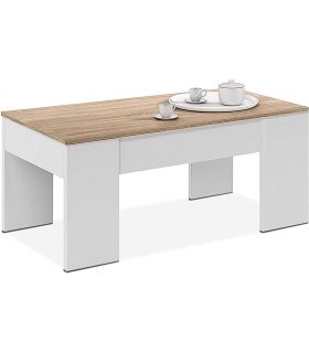 Mesa Centro Elevable Mediterráneo Roble Canadian y Blanco Artik 100 cm |SAYEZ|