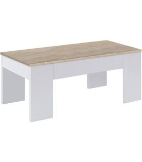 Mesa Centro Elevable Mediterráneo Roble Canadian y Blanco Artik 100 cm|SAYEZ|