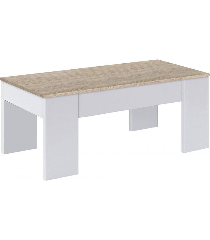 Mesa Centro Elevable Mediterráneo Roble Canadian y Blanco Artik 100 cm|SAYEZ|