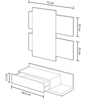 Mueble de Entrada Recibidor Moderno Tekkan con Espejo Blanco Y Roble 