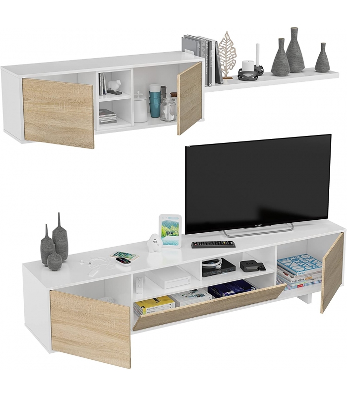 Mueble de salón Belus Blanco y Roble Canadian