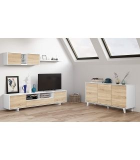 Mueble de salón Belus Blanco y Roble Canadian, en ambiente |SAYEZ|