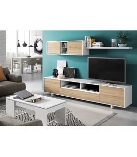 Mueble de salón Belus Blanco y Roble Canadian, en ambiente |SAYEZ|