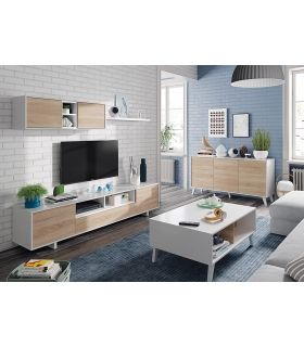Mueble de salón Belus Blanco y Roble Canadian, en ambiente |SAYEZ|