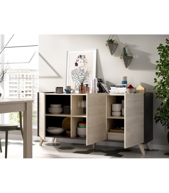 Mueble Aparador Grafito y Natural