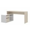 Mesa de escritorio con cajonera y estante Blanco Brillo y Natural |SAYEZ|