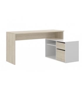 Mesa de escritorio con cajonera y estante Blanco Brillo y Natural |SAYEZ|