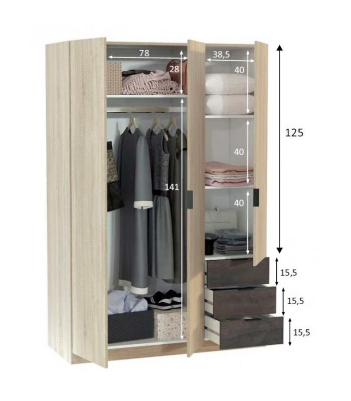 Armario 3 Puertas con 3 Cajones Oxido, pictograma|SAYEZ|