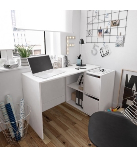 Mesa escritorio adapta multiposición con dos cajones y dos estantes color blanco artik. Sayez
