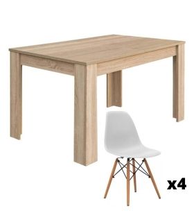 Conjunto Mesa Kendra Roble Canadian y 4 sillas Tower |SAYEZ|