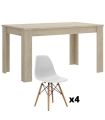 Conjunto Mesa Ness Natural y 4 sillas Tower Blancas |SAYEZ|
