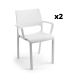 Silla fija apilable Tramonta con brazos color blanco, ergonómica y cómoda, interior y exterior. Pack 2 unidades. Sayez