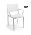 Silla fija apilable Tramonta con brazos color blanco, ergonómica y cómoda, interior y exterior. Pack 2 unidades. Sayez