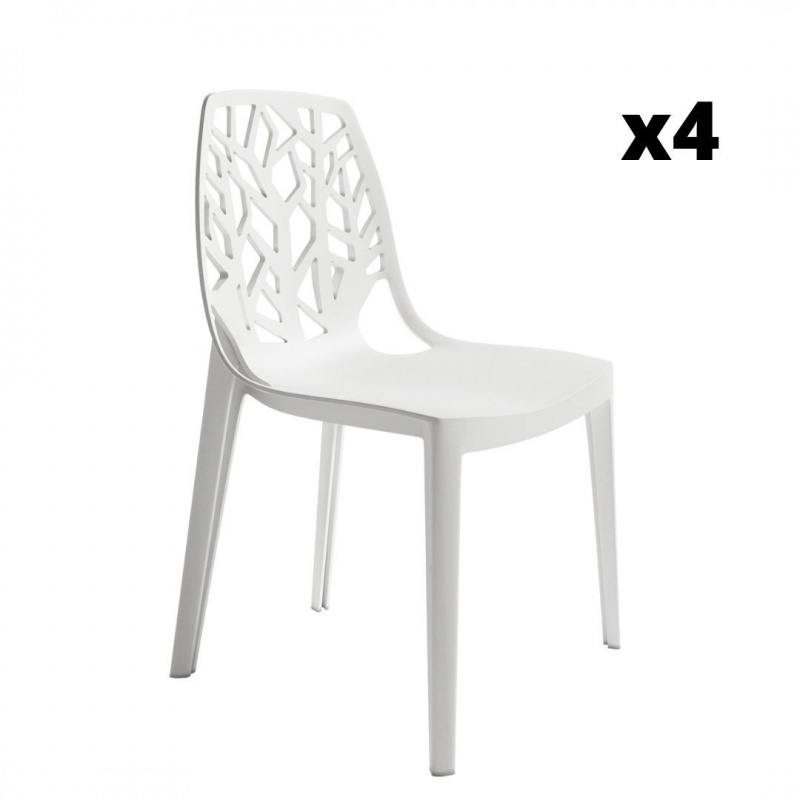 Pack 4 Sillas exterior apilable Praga color blanco, ergonómica y cómoda, interior y exterior. Sayez