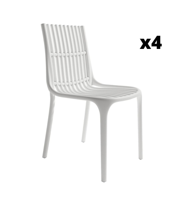 Pack 4 Sillas exterior apilable Milán color blanco, ergonómica y cómoda, interior y exterior. Sayez