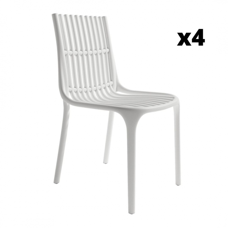 Pack 4 Sillas exterior apilable Milán color blanco, ergonómica y cómoda, interior y exterior. Sayez