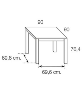 Medidas Mesa comedor cuadrada 90x90 extensible blanca, mesa robusta, barata, de melamina. Sayez