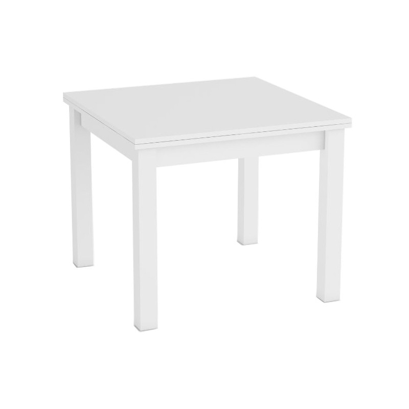 Mesa comedor cuadrada 90x90 extensible blanca, mesa robusta, barata, de melamina. Sayez