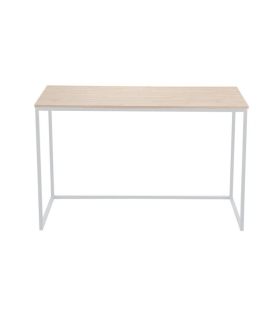 Mesa estudio escritorio loft 120 con sobre en color roble nordish y estructura de metal blanca