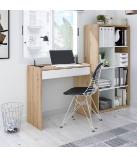 Mesa escritorio con cajón y estantería Noa acabado en color Roble Nodi y Blanco Artik