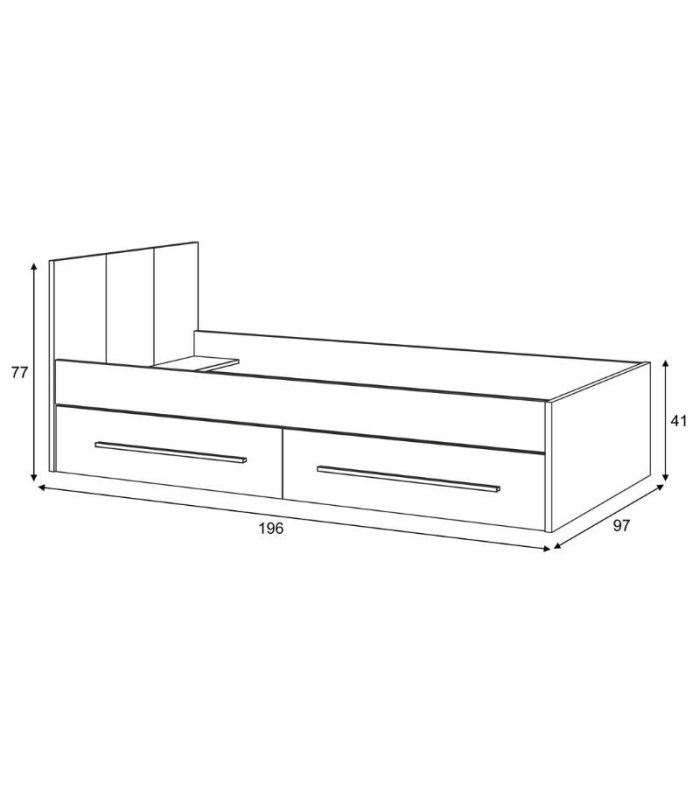 Medidas cama juvenil Noa con cajones. 196 cm de largo, 97 cm de fondo y 77 cm de alto