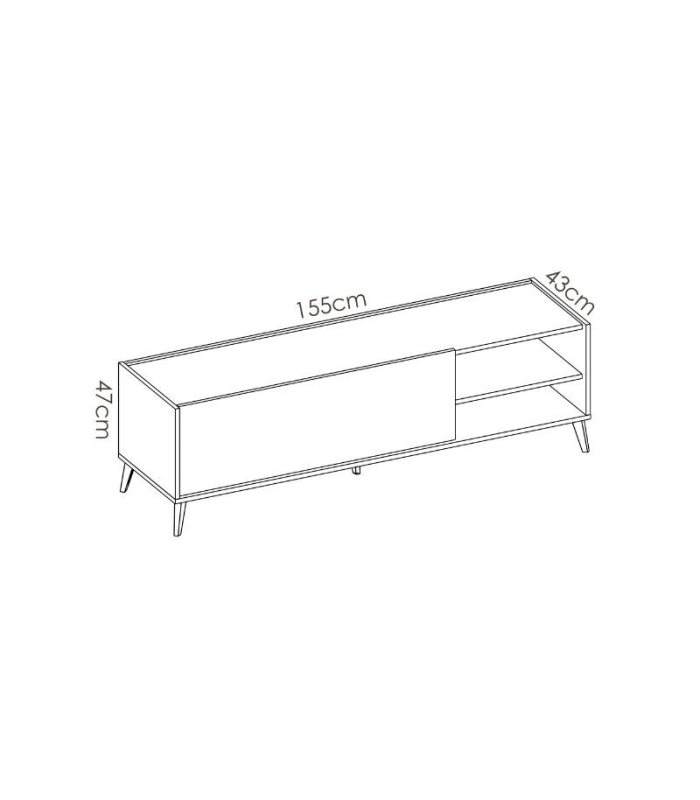 Medidas Mueble TV Ness: 155 cm de ancho, 43 cm de fondo y 47 cm de alto