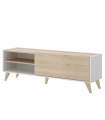 Mueble TV Ness en Blanco y Natural con 1 puerta abatible y 2 huecos vistos