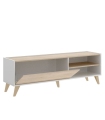 Mueble TV Ness en Blanco y Natural con 1 puerta abatible y 2 huecos vistos