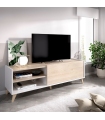 Mueble TV Ness en Blanco y Natural con 1 puerta abatible y 2 huecos vistos