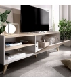 Mueble TV Ness en Blanco y Natural con 1 puerta abatible y 2 huecos vistos