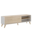 Mueble TV Ness en Blanco y Natural con 1 puerta abatible y 2 huecos vistos