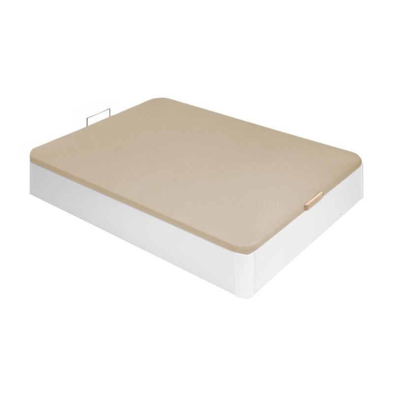 Canapé alta capacidad con tirador de madera natural 150x190 blanco y tapa 3D transpirable color beige