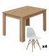 Conjunto mesa extensible kendra roble nodi más 4 sillas tower blancas. Sayez