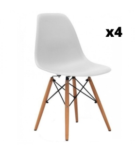 Juego 4 sillas Tower Wood en blanca con las patas de color haya