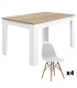 Mesa comedor extensible kendra 140x90 extensible a 190 cm en color roble canadian y blanco artik y 4 sillas tower blancas